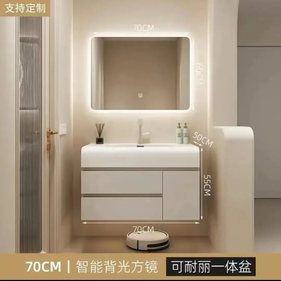 Nordic Vanity Sink White Rock Integrated Washbasin light, luxury, simple cabinet