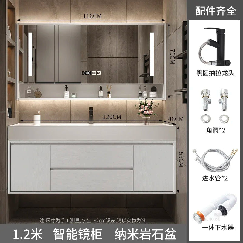 Solid Wood Luxurious Cabinet Mirror Combination Ceramic Integrated Basin Cabinets