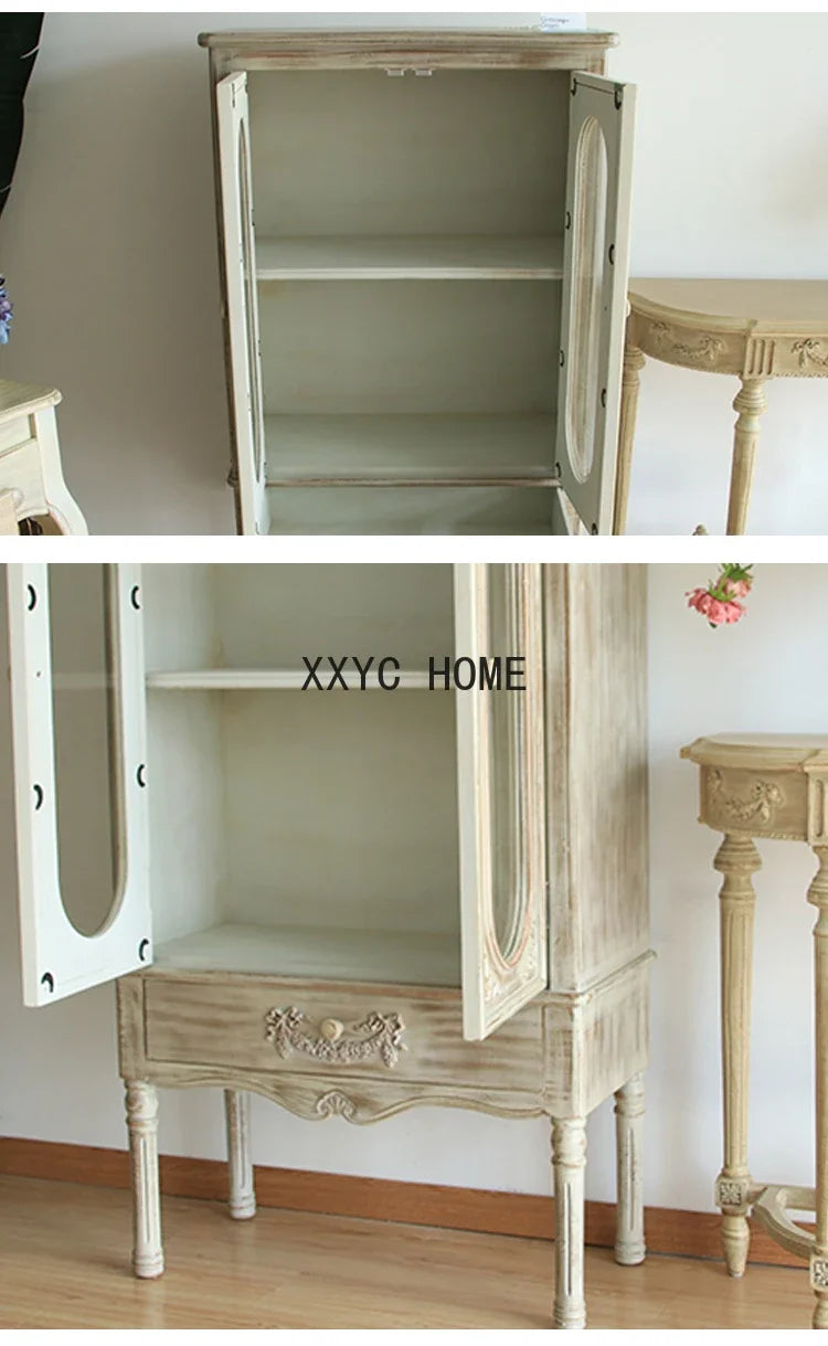 European-Style Retro Bookcase  Wooden Storage Double-Door Display