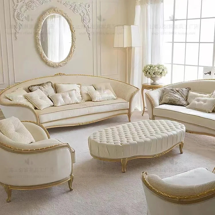 European style French sofa,  solid wood carved fabric arc 123 combo design