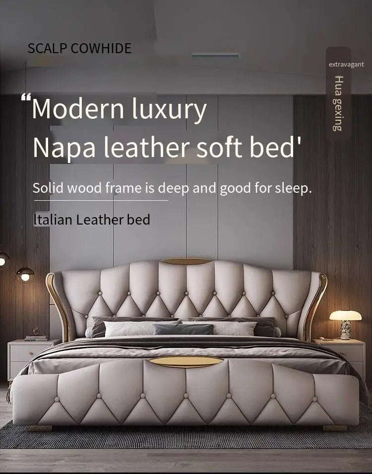 Matrimonial Contact Double  Leather King Size Wooden Luxury Double Modern  Princess Bed