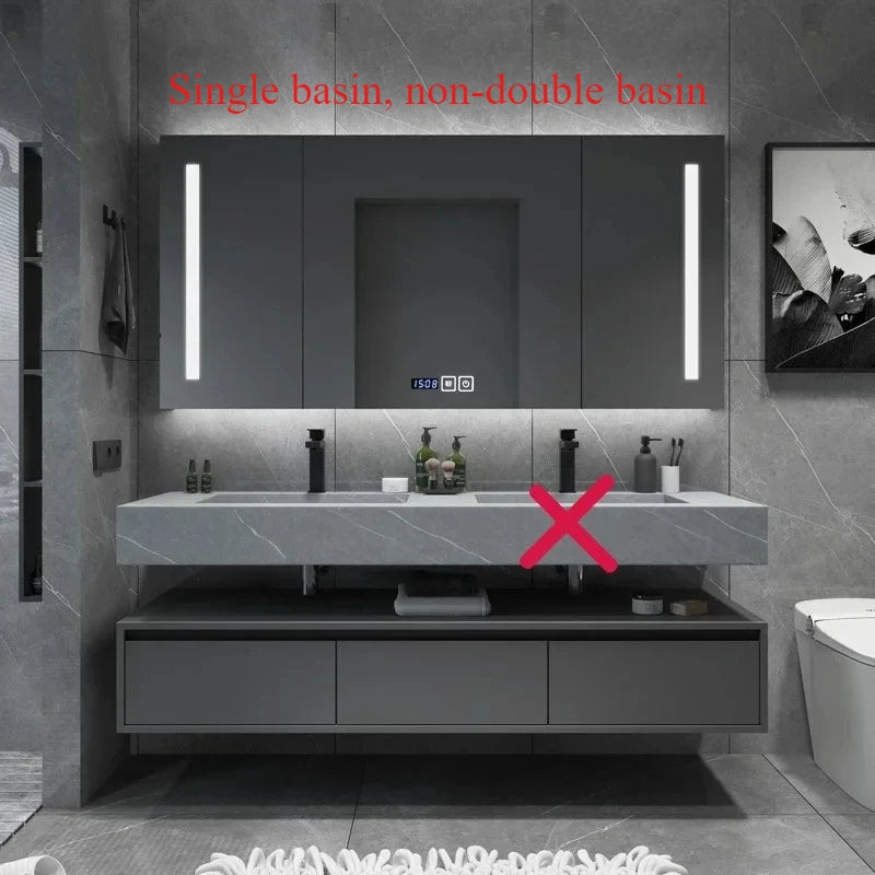 Modern Vanity with Sink Combo Sintered Stone Countertop. Freestanding Storage cabinet
