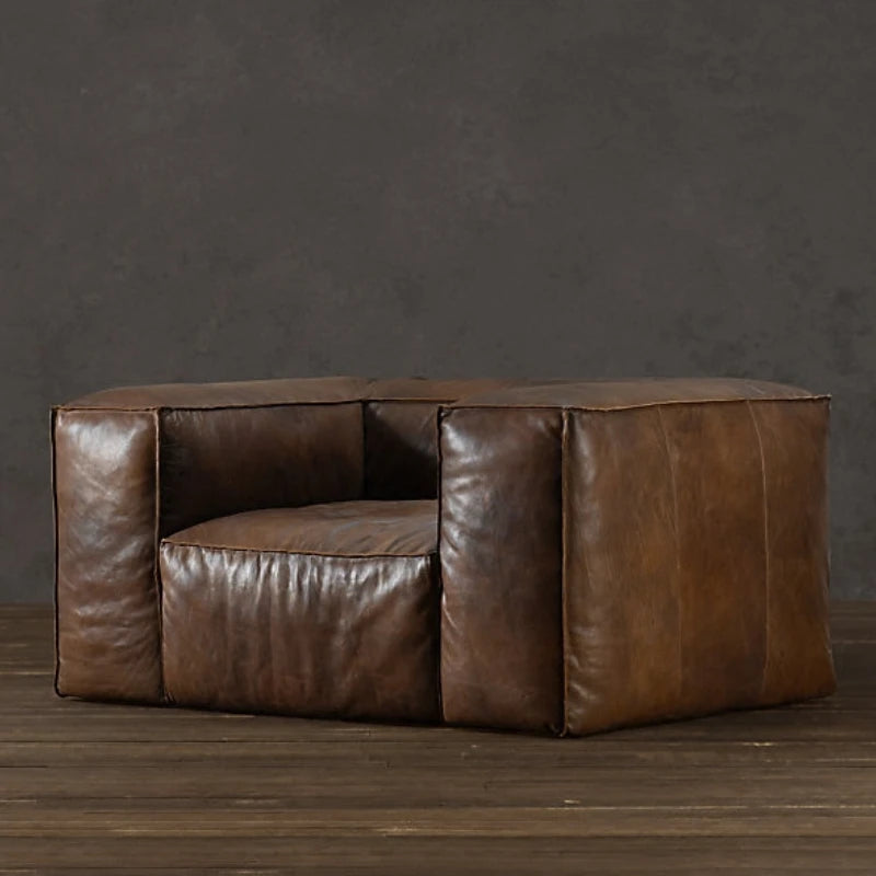 Nordic Italiano Luxury Brown  Leather  Lazy Puffs , Double Lounge Floor Couch