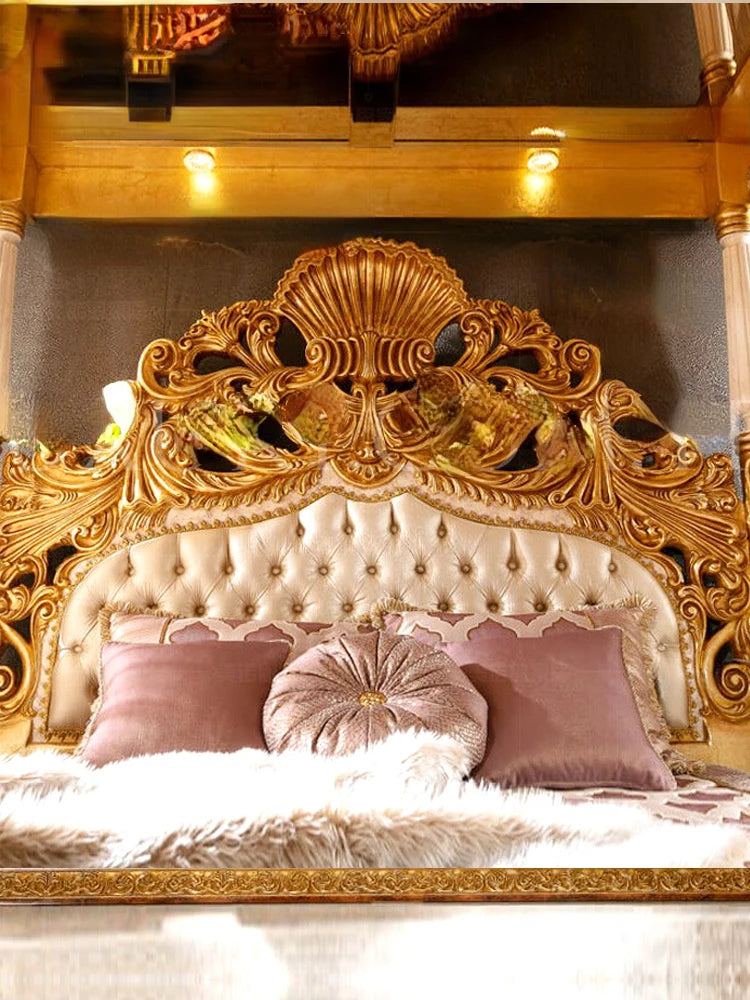 French style palace Customized solid wood carved double bed  high-end, grand, beautiful, European style light luxury