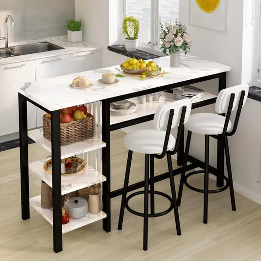 3-PieceTable and Chairs Set, Modern Bar Stools, Space Saving Table