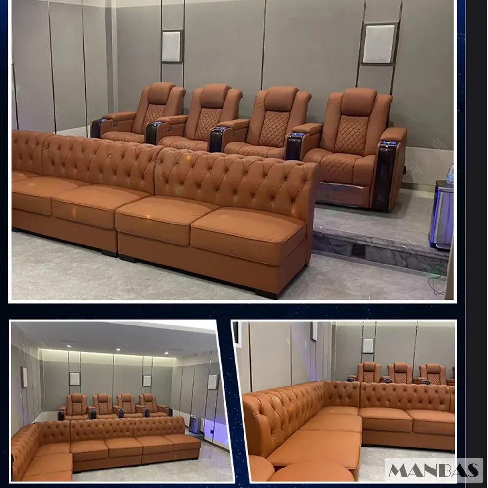Home Theater Seating – Adjustable Genuine Leather Recliner Chairs with Cup Holder, luxury massage, electric dual motors
