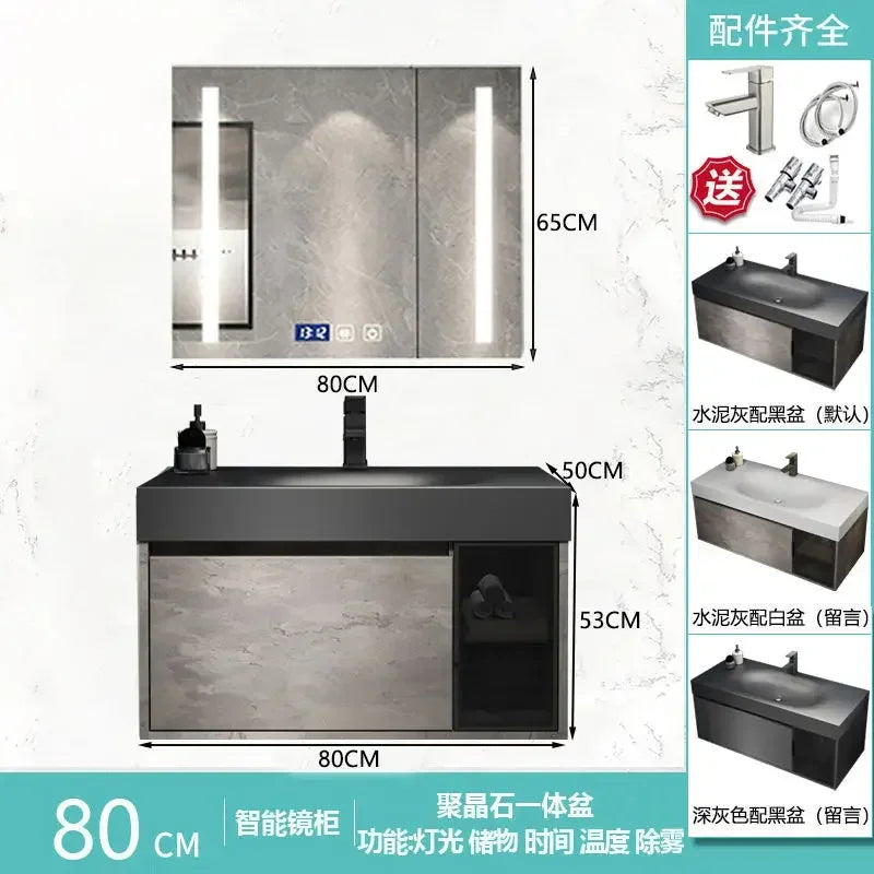 Rock Integrated Washbasin ,  Vanity Cabinets with Sink, Smart Modern mirror cabinet