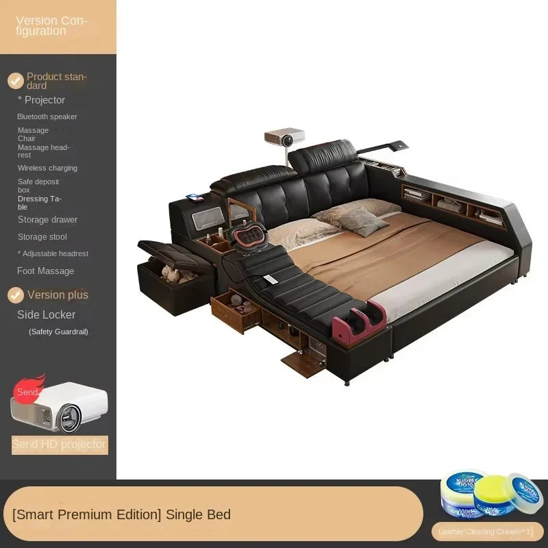 King Size Black Bed Frame With  Storage Drawers Multifunction Massage
