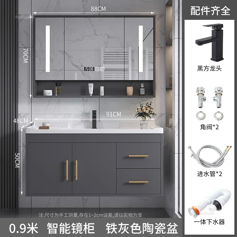 Solid Wood Luxurious Cabinet Mirror Combination Ceramic Integrated Basin Cabinets
