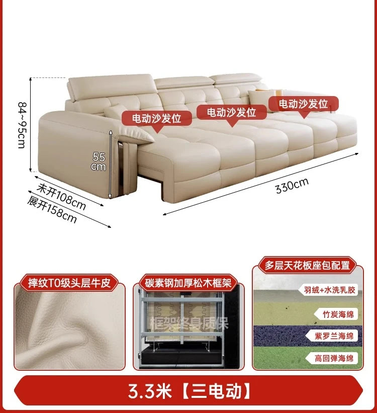 Leather Recliner Dual use electric function Double retractable sleep couch