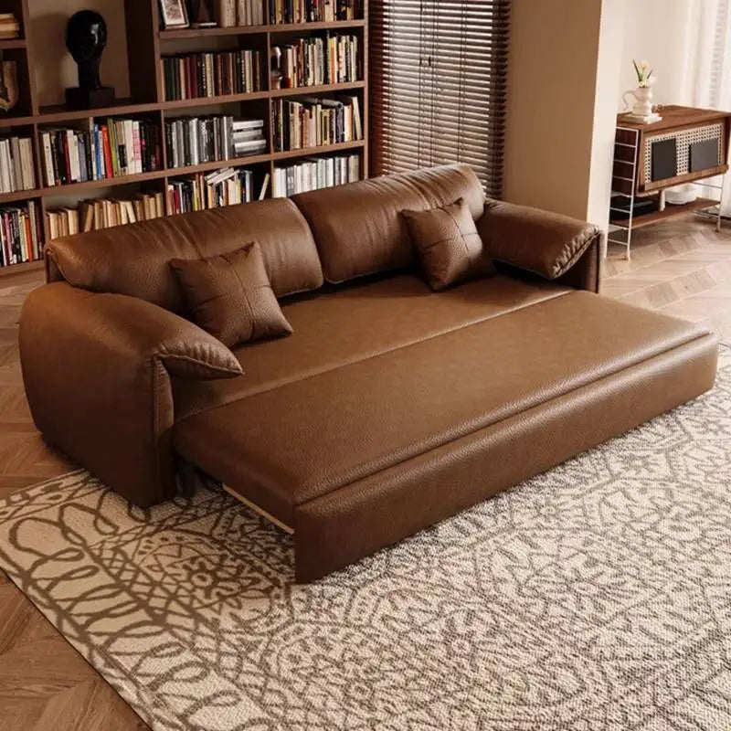 European Sofa Bed Brown Faux Leather. Italian Modern Sleeper Couch Chaise Lounge Small Canape Salon