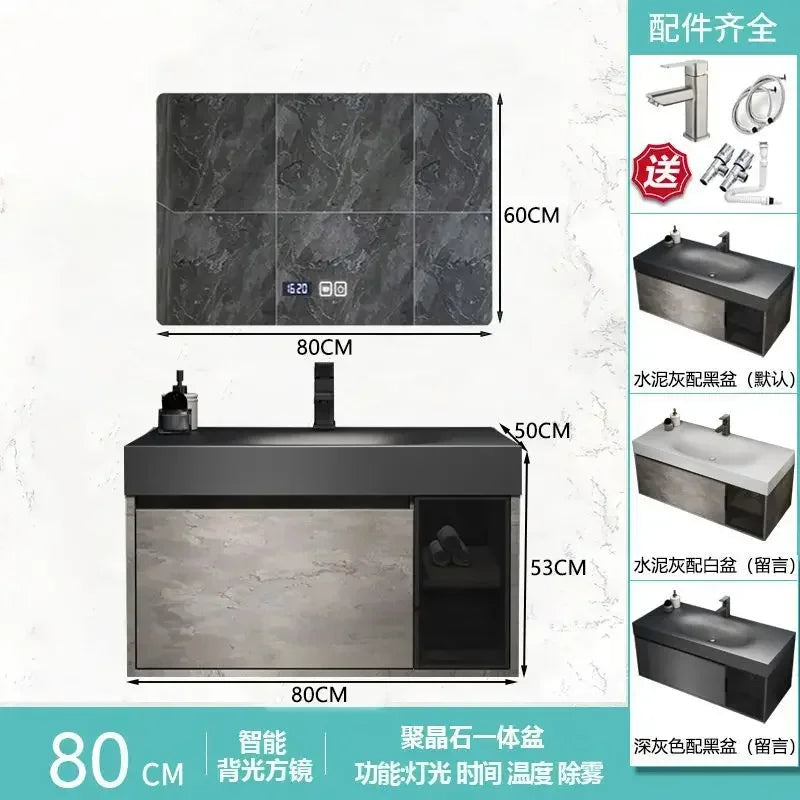 Rock Integrated Washbasin ,  Vanity Cabinets with Sink, Smart Modern mirror cabinet
