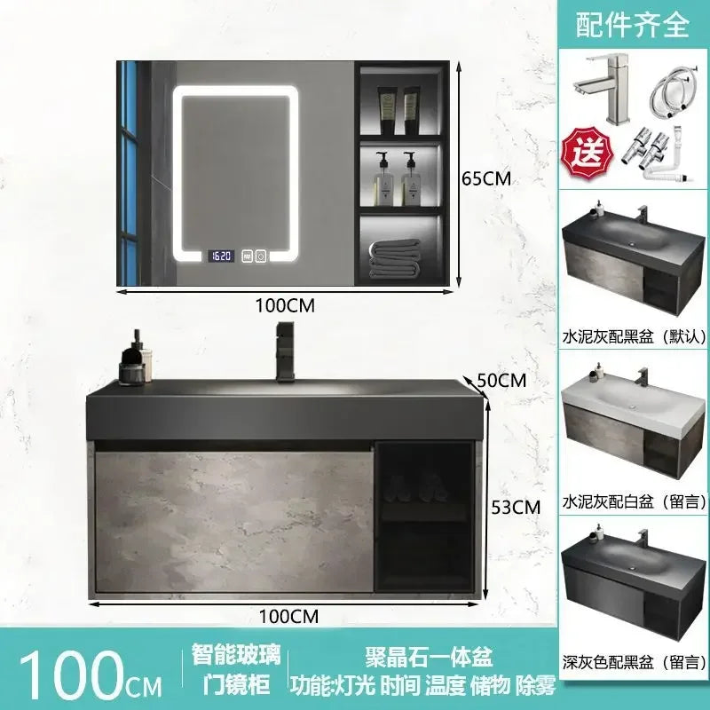 Rock Integrated Washbasin ,  Vanity Cabinets with Sink, Smart Modern mirror cabinet