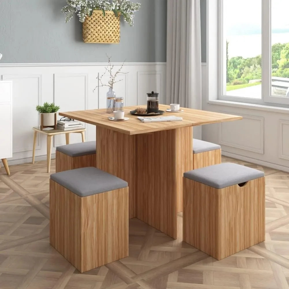 5-Piece  Small modern Table Set with 4 Stools  Space-Saving