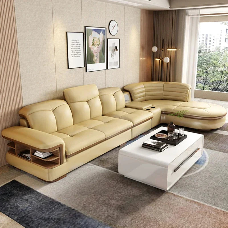 Modern Designer Genuine Leather Sofa, Reclining Sofa Corner Sectional