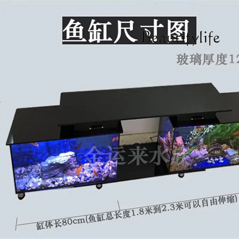 Household TV cabinet fish aquarium ,ultra white , glass table, water-free, double tank