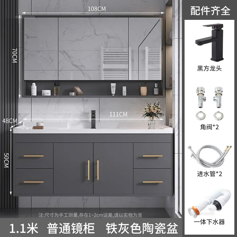 Solid Wood Luxurious Cabinet Mirror Combination Ceramic Integrated Basin Cabinets