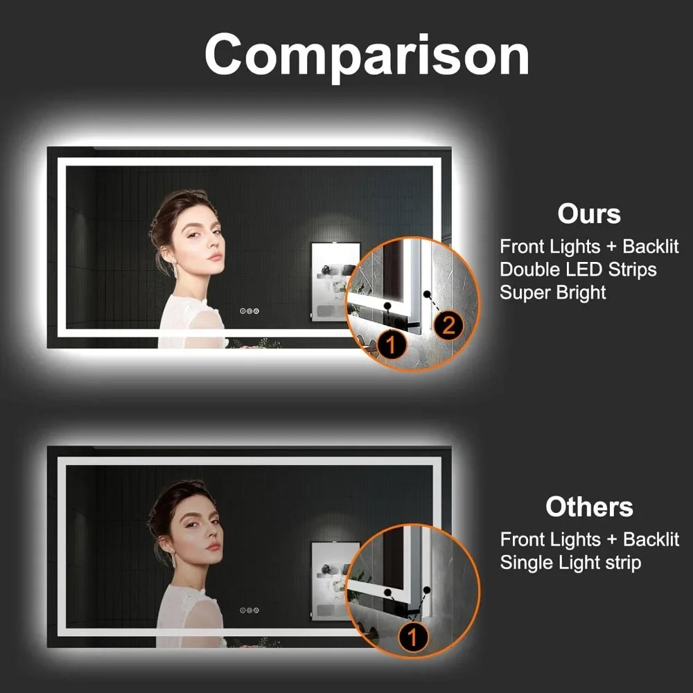 Vanity Mirror 3 LED colors, dimmable, anti-fog