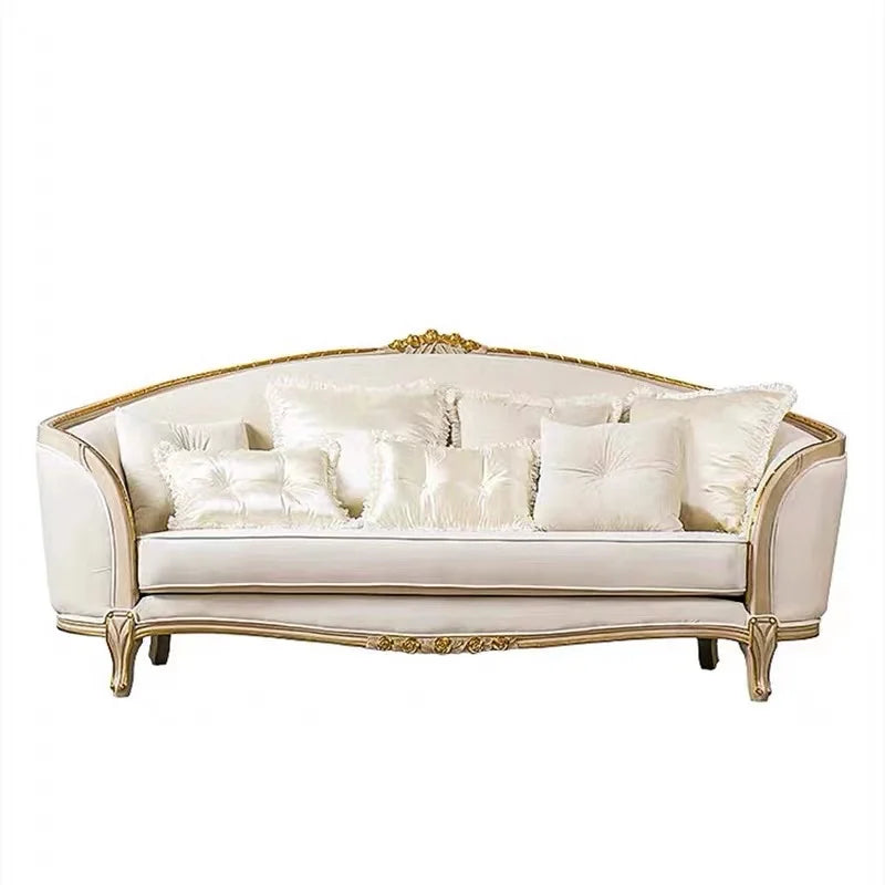 European style French sofa,  solid wood carved fabric arc 123 combo design