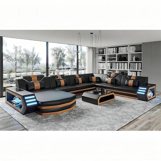 Lounge  leather recliner with sectional sleepers leather soft sofa set