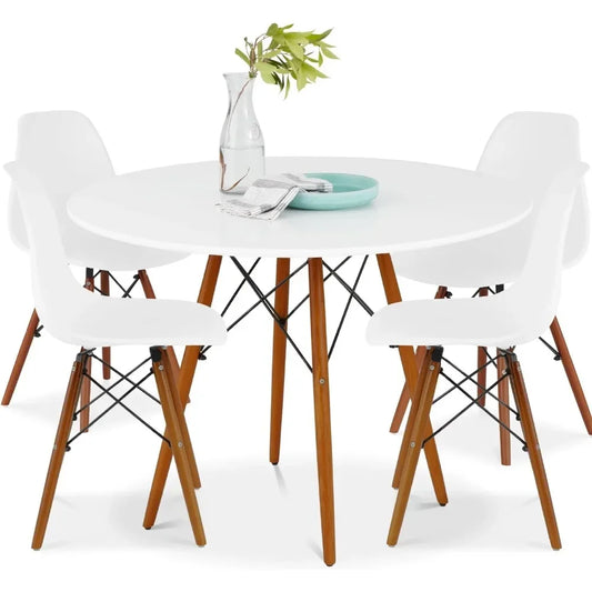 5-Piece Table & Chair Set w/ 4 Chairs, Plastic Seats, Wooden Legs