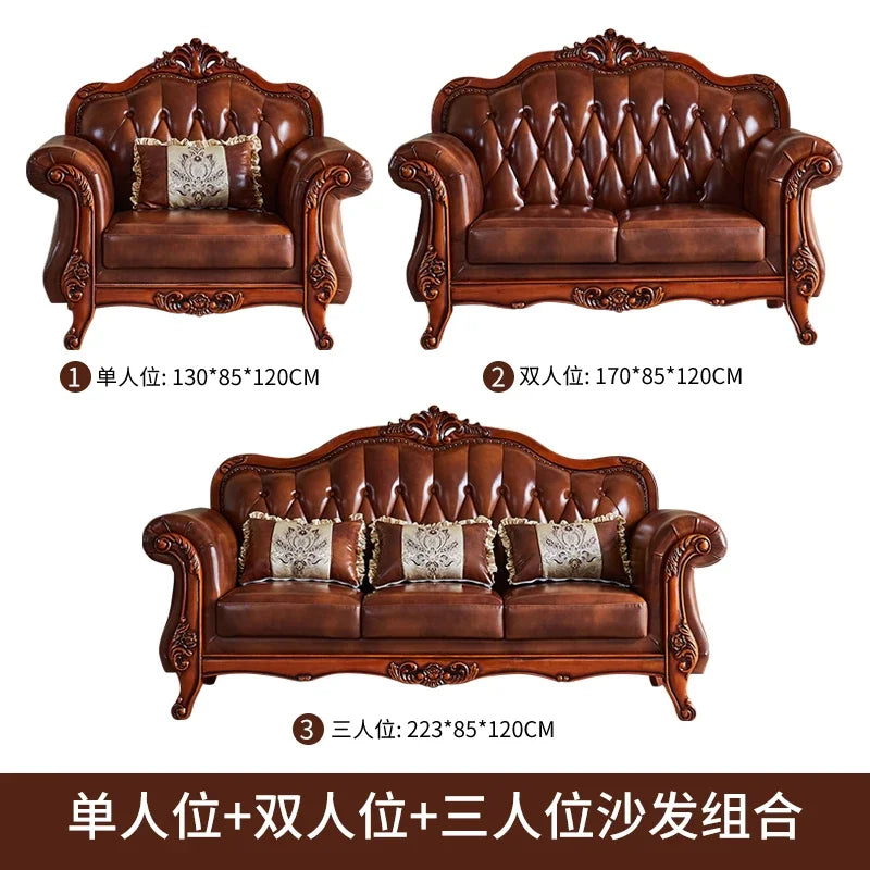 Nordic  Leather Brown Sofa Set Luxury European Design Modern Style Sofa Full Set  3 Seater