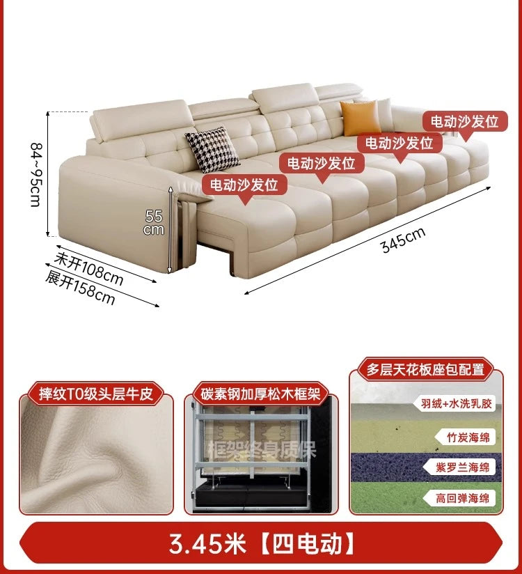 Leather Recliner Dual use electric function Double retractable sleep couch