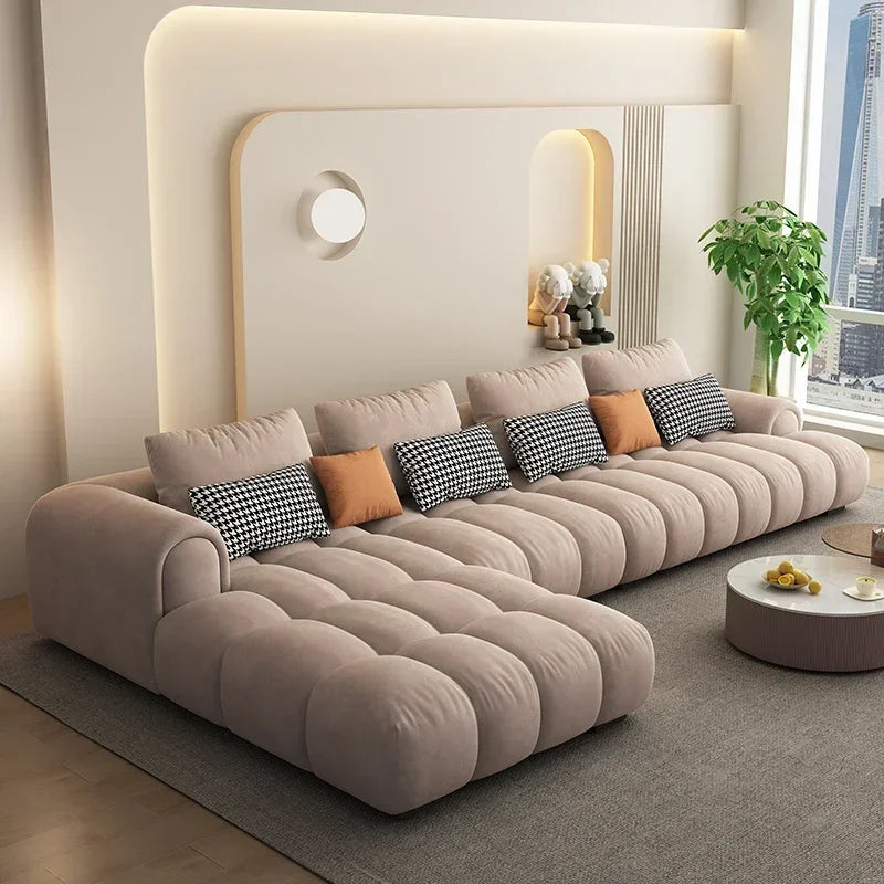 Nordic Large Filler Beige Wood  Reclining Luxury Modular Sofas