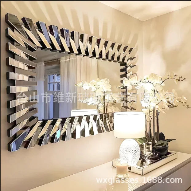 Venice wall-mounted  square American, decorative wooden makeup mirror, cross border, light luxury