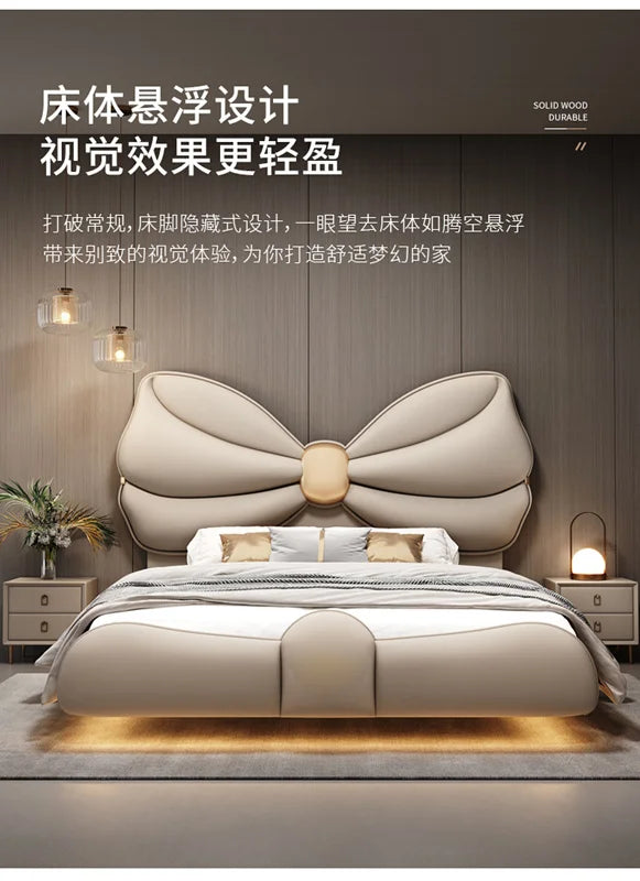 Luxury  Floating Bed with lights. Modern King Size Frame Double. Twin Headboards