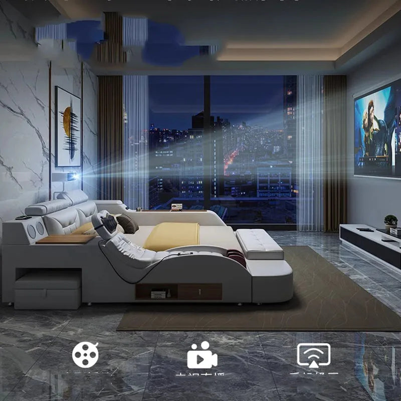 Matrimoniale Beauty Design Multifunctional Wooden  Smart Headboards, Double Modern Princess Bed