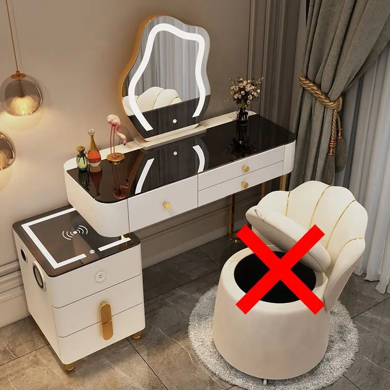 Nordic Vanity Glass Luxury table with charging wireless, nightstand with cloud mirror