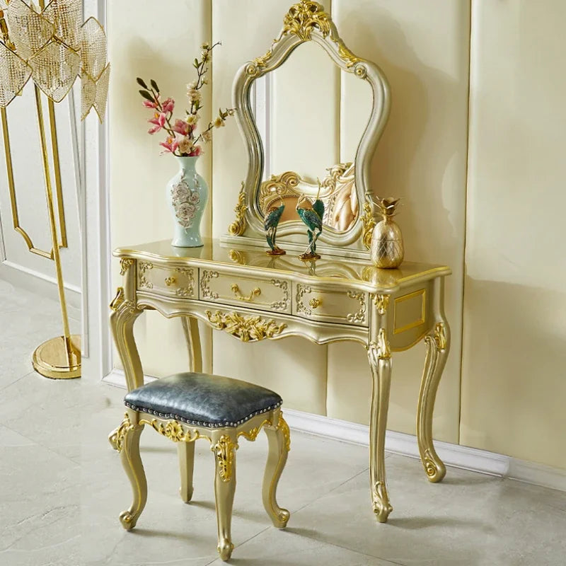 Nordic Wood European Vanity. Luxury  Dressing Table. Mirror Princess Salon