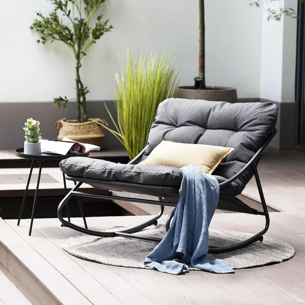 , Metal Lounge Rocking Chair with Thick Comfy Cushion