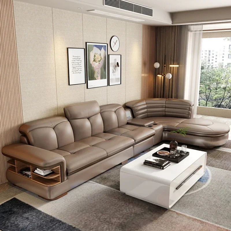 Modern Designer Genuine Leather Sofa, Reclining Sofa Corner Sectional