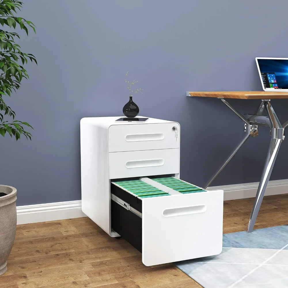 Metal File Cabinet, 3 drawers, rolling, lock, mobile,