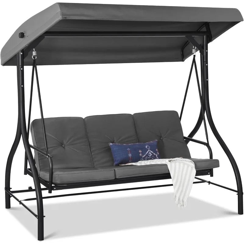 3-Seat  Large  Canopy Swing Glider ,Hammock Lounge Chair for Porch, Backyard W/Flatbed, Adjustable Shade