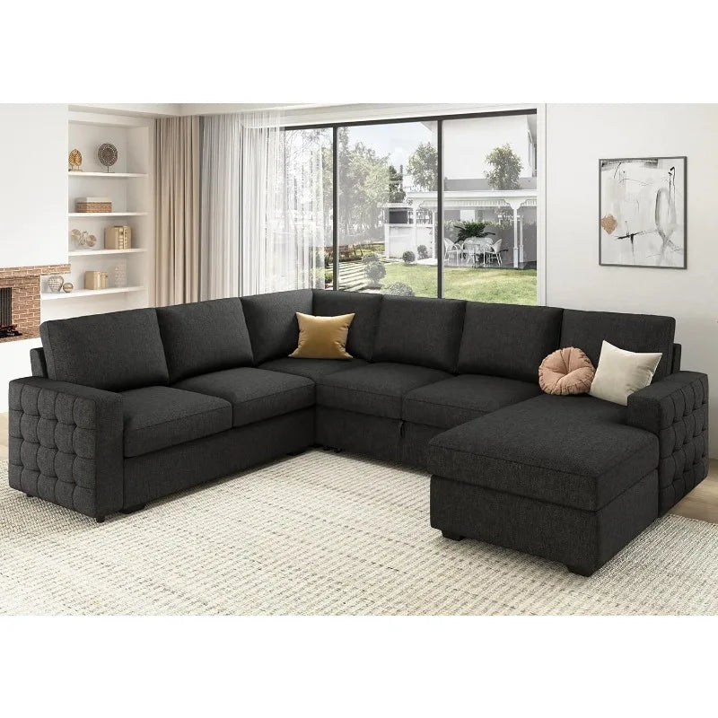 Sectional Sleeper Sofa, Velvet, storage, Chaise, U-shaped