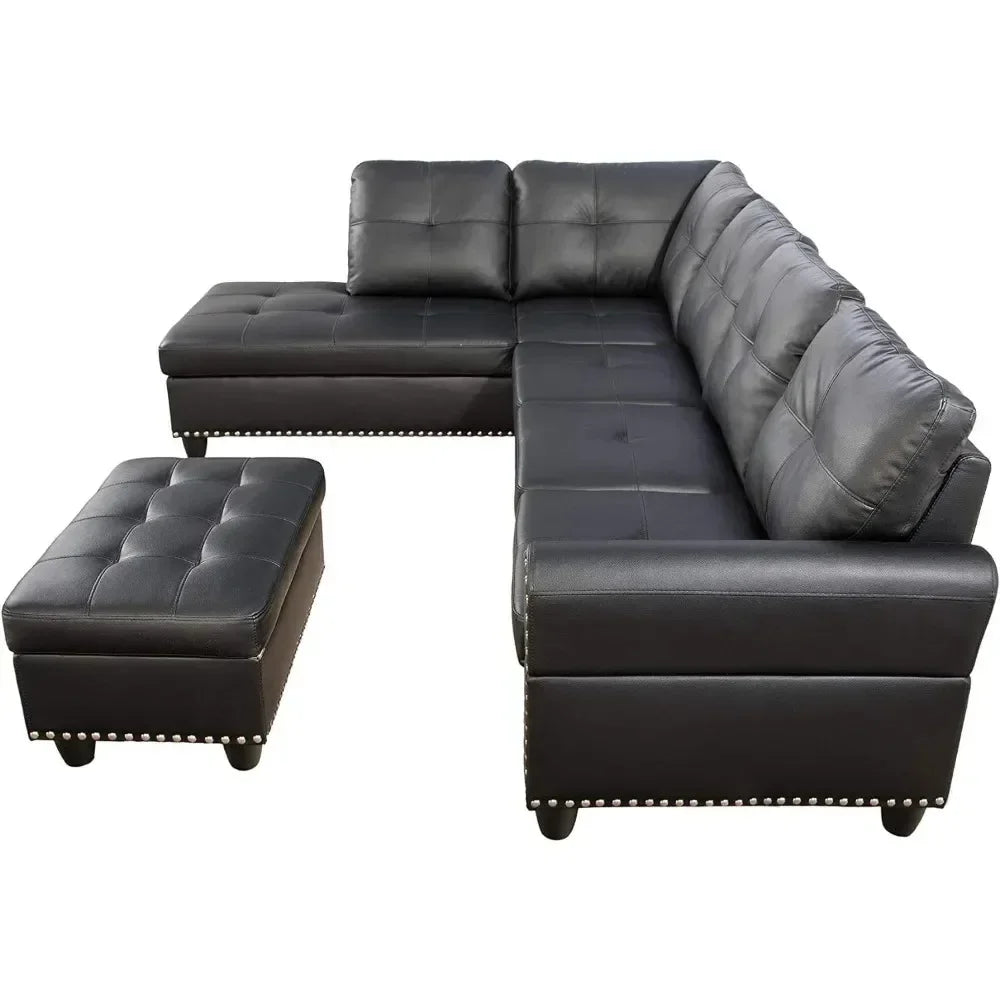 6 Seater  Sofa with Chaise Lounge, Storage Ottoman, 2 Cup Holders . Pillows