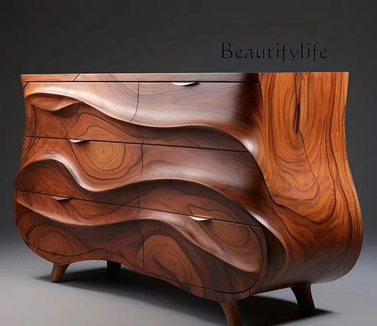 Nordic Retro Black Walnut Solid Wood Entrance Sideboard  Cabinet Designer Model Creative Upscale