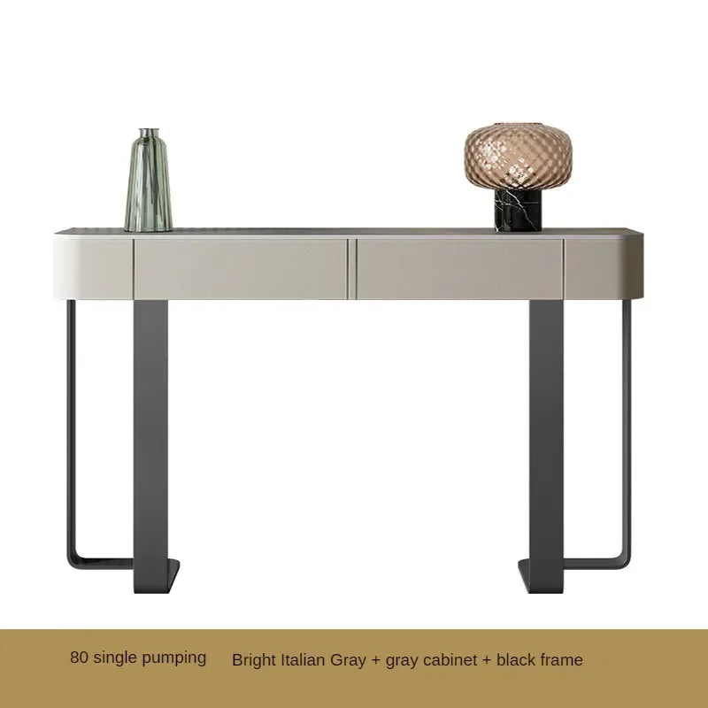 Italian Stone Plate Top Console Table with Drawer Minimalist Cabinet