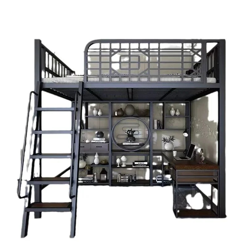 New Chinese-style loft Children's iron bed  frame elevated  upper floor