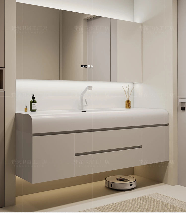 Nordic Vanity Sink White Rock Integrated Washbasin light, luxury, simple cabinet