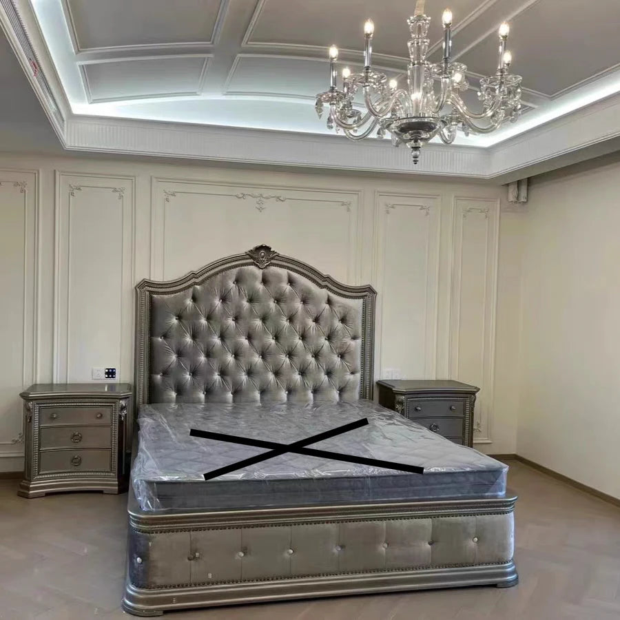 Modern Design Luxury Queen Size bed frame,  Space Saving Shelves