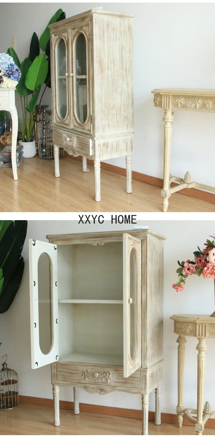 European-Style Retro Bookcase  Wooden Storage Double-Door Display