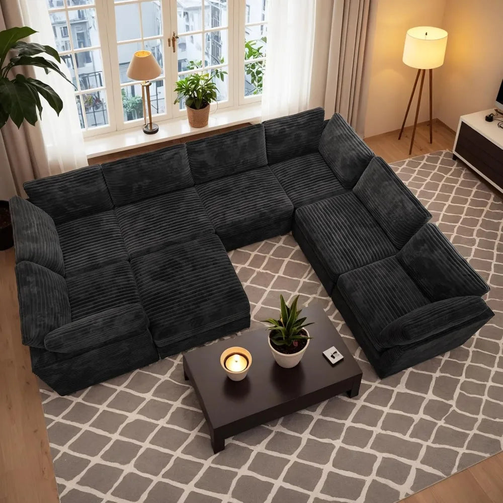 Convertible Sleeper Sofa, Luxury. Oversized, U-shaped Cloud, Deep Seat, Upholstered