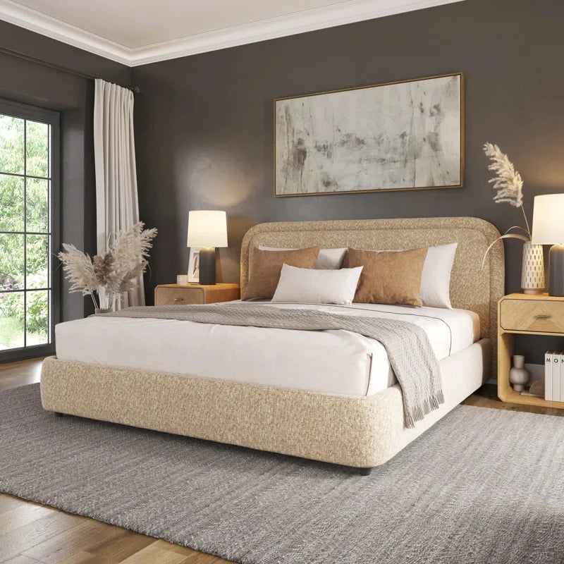 Fashionable white cream twin luxury light comfortable bed,