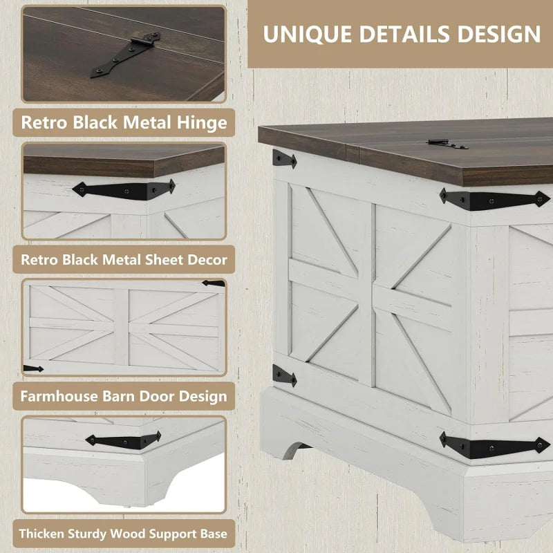 Lift Top Table,Square,  Wood Center Rustic, Cocktail White Moder, hidden storage