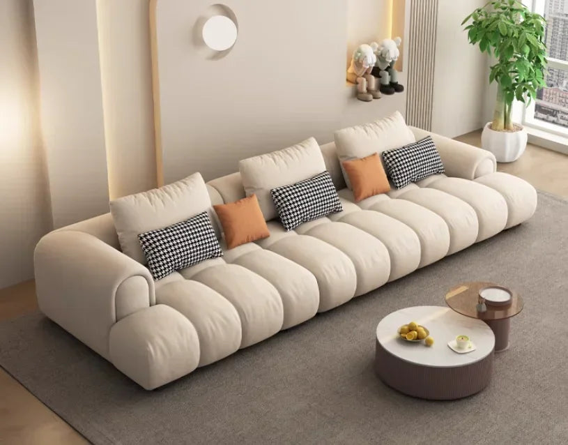 Nordic Large Filler Beige Wood  Reclining Luxury Modular Sofas
