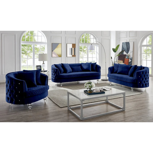 Velvet Upholstered  Three Seater Sectional ,Modern Style Button Tufted Sofa, loveseat and Armchair